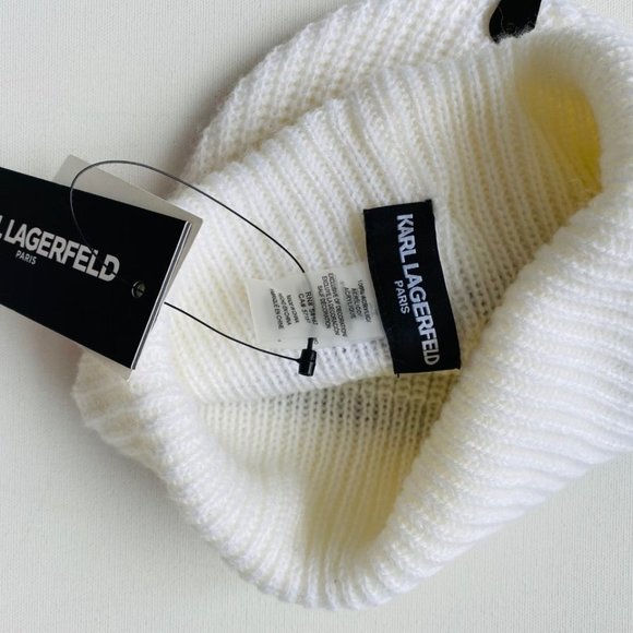 KARL LAGERFELD White Ivy Choupette Varsity Stripe Knit Beanie - Picture 4 of 4
